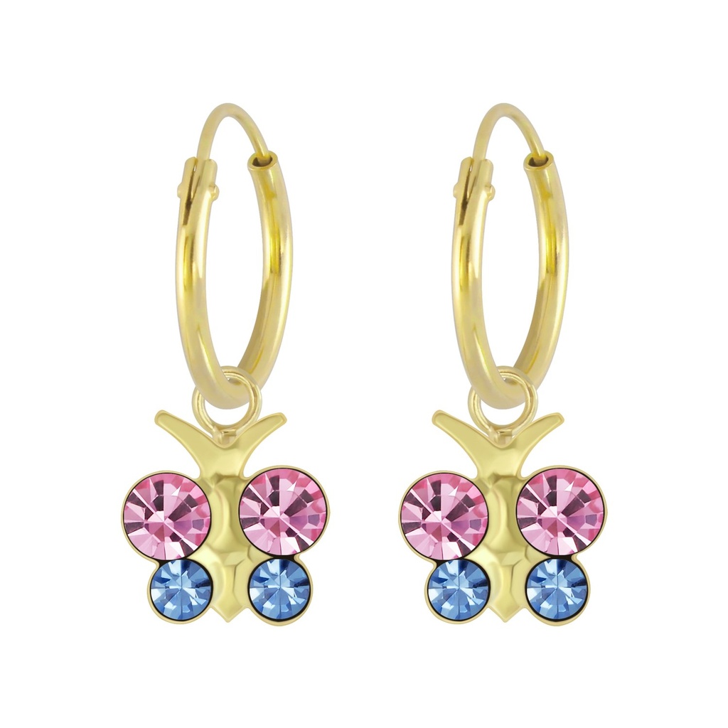 Silver Butterfly Crystal Charm Hoop Earrings
