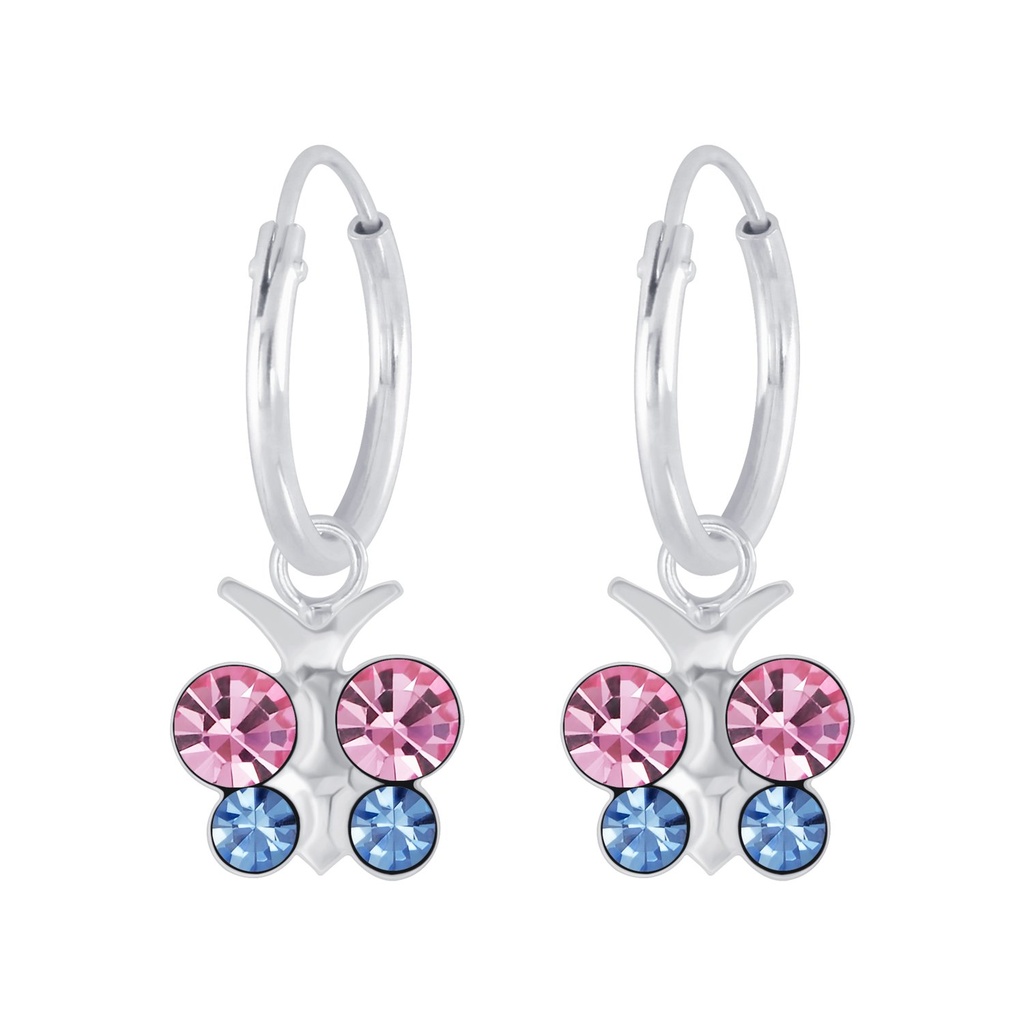 Créoles breloque papillon en argent cristal
