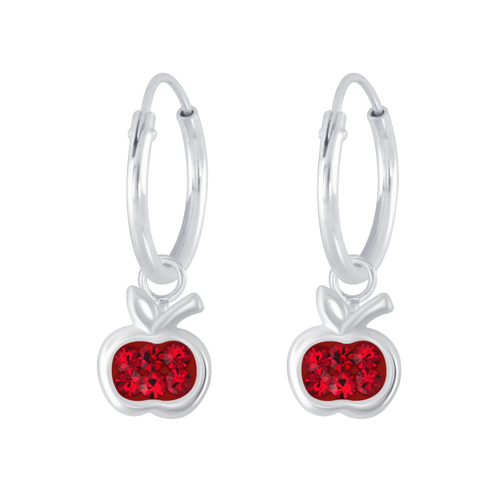 [10008841] Créoles breloque pomme en argent cristal (Light Siam)