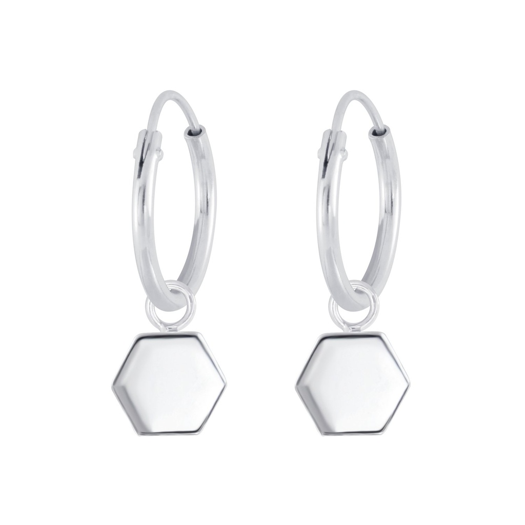 Silver Hexagon Charm Hoop Earrings