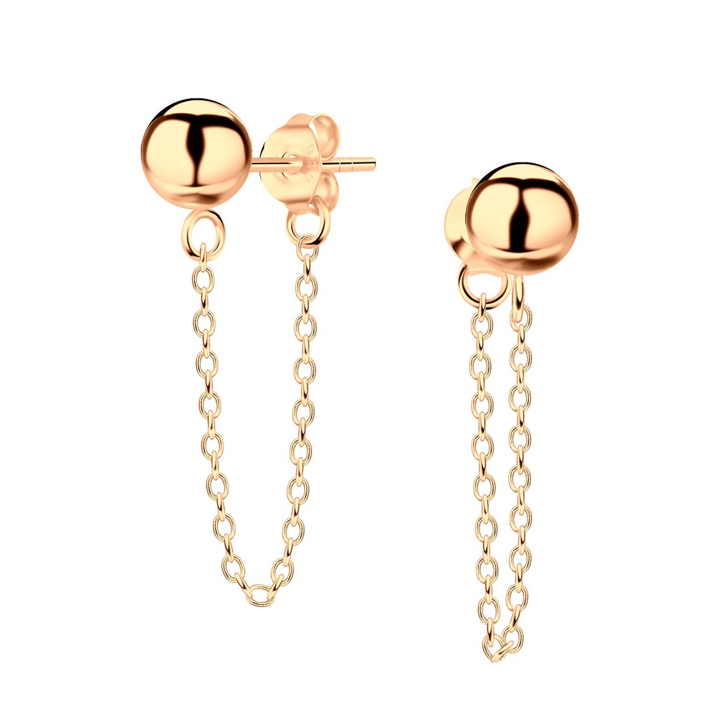 Puces d'oreilles boule en argent 6 mm avec chaîne