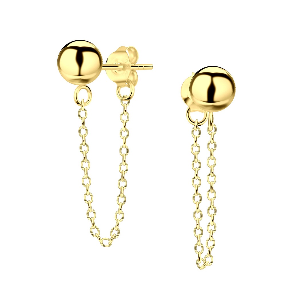 Puces d'oreilles boule en argent 6 mm avec chaîne