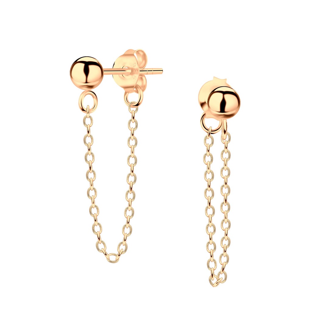 [10007245] 4mm Ball Silver Stud Earrings with Chain