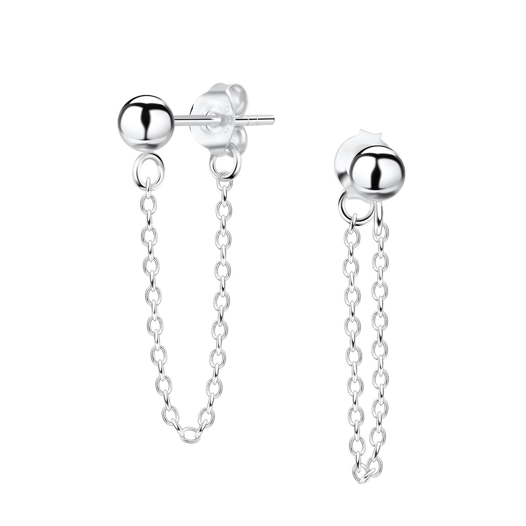 4mm Ball Silver Stud Earrings with Chain