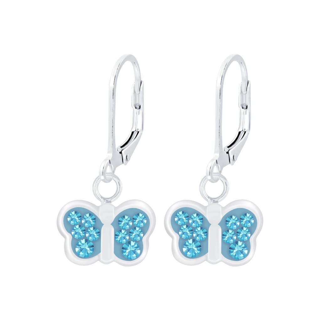 [10010517] Dormeuses à levier papillon en argent cristal (Aqua Bohemica)