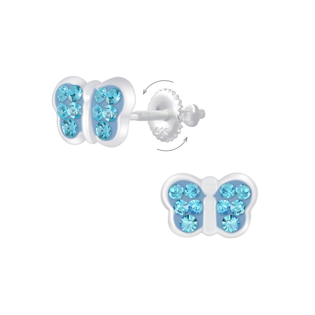 [10009451] Boucles d'oreilles à fermoir à vis papillon en argent cristal (Aqua Bohemica)