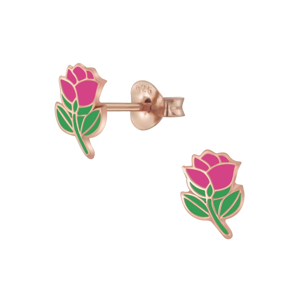 [10008001] Puces d'oreilles rose en argent