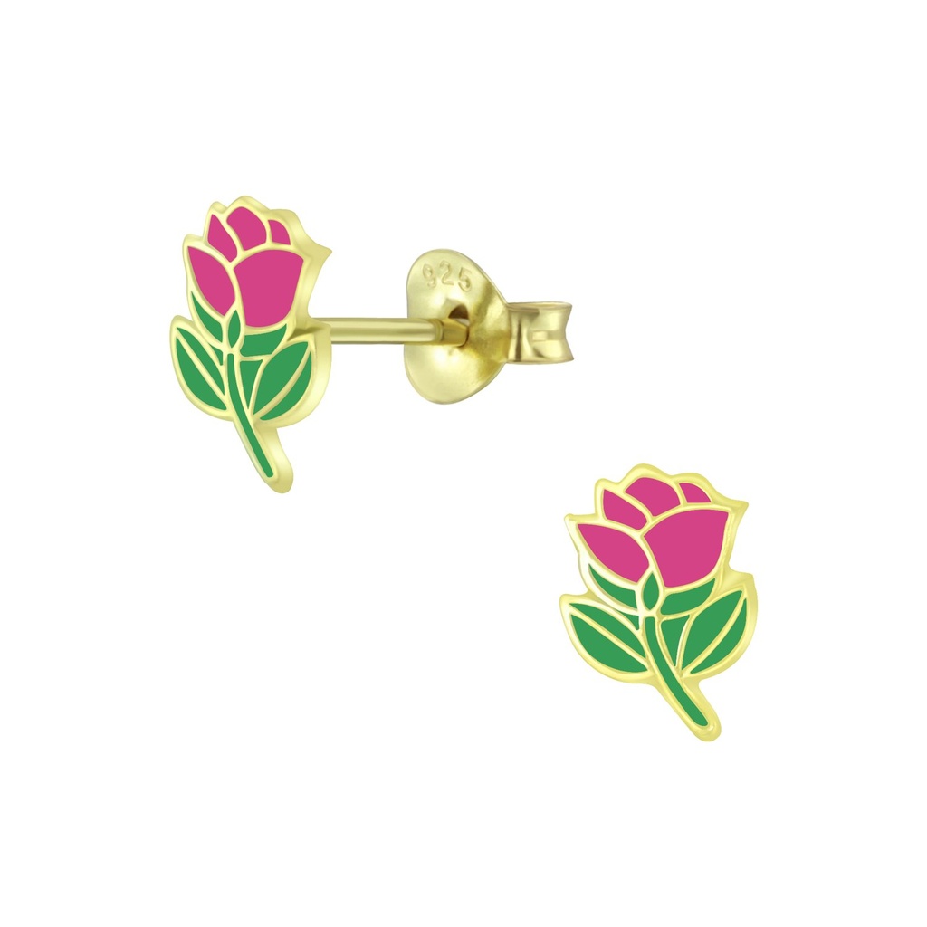 Puces d'oreilles rose en argent
