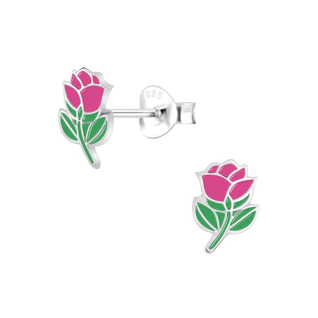 Puces d'oreilles rose en argent