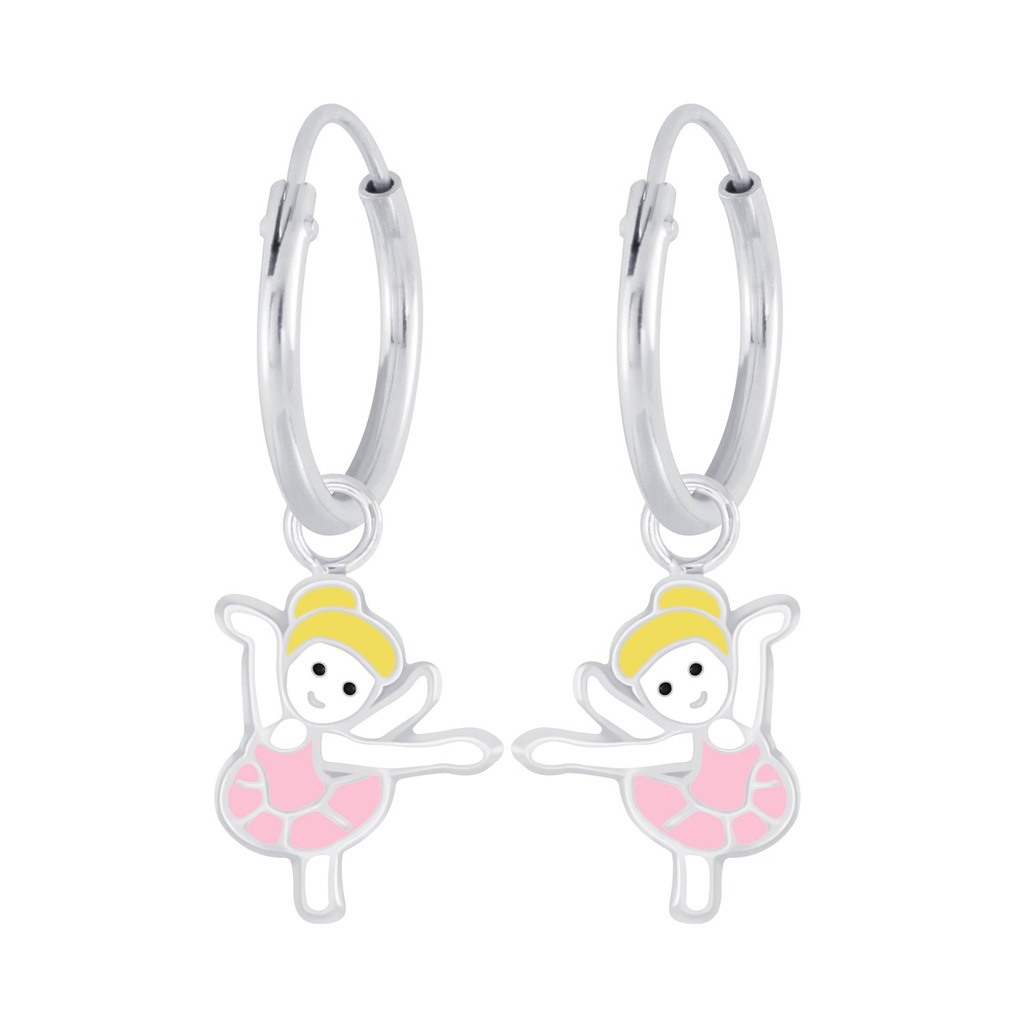 Silver Ballerina Charm Hoop Earrings