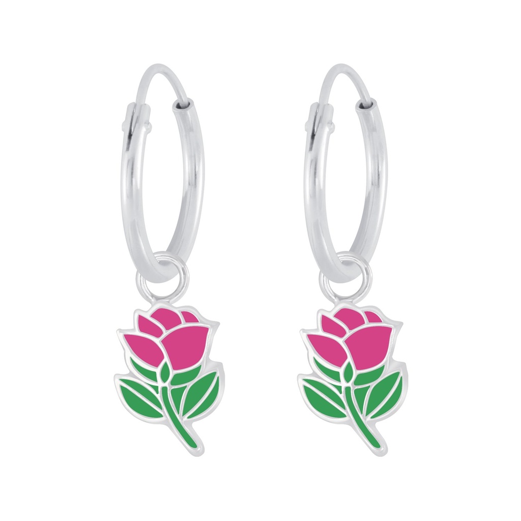 Créoles breloque rose en argent