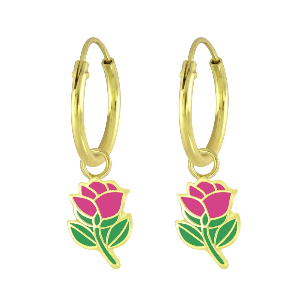 Créoles breloque rose en argent