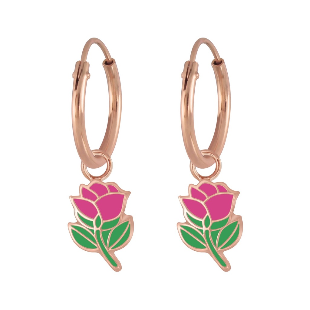 Créoles breloque rose en argent