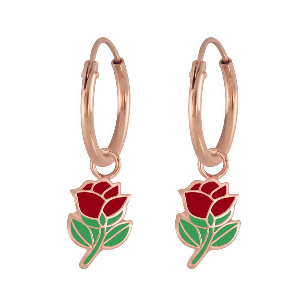 Silver Rose Charm Hoop Earrings