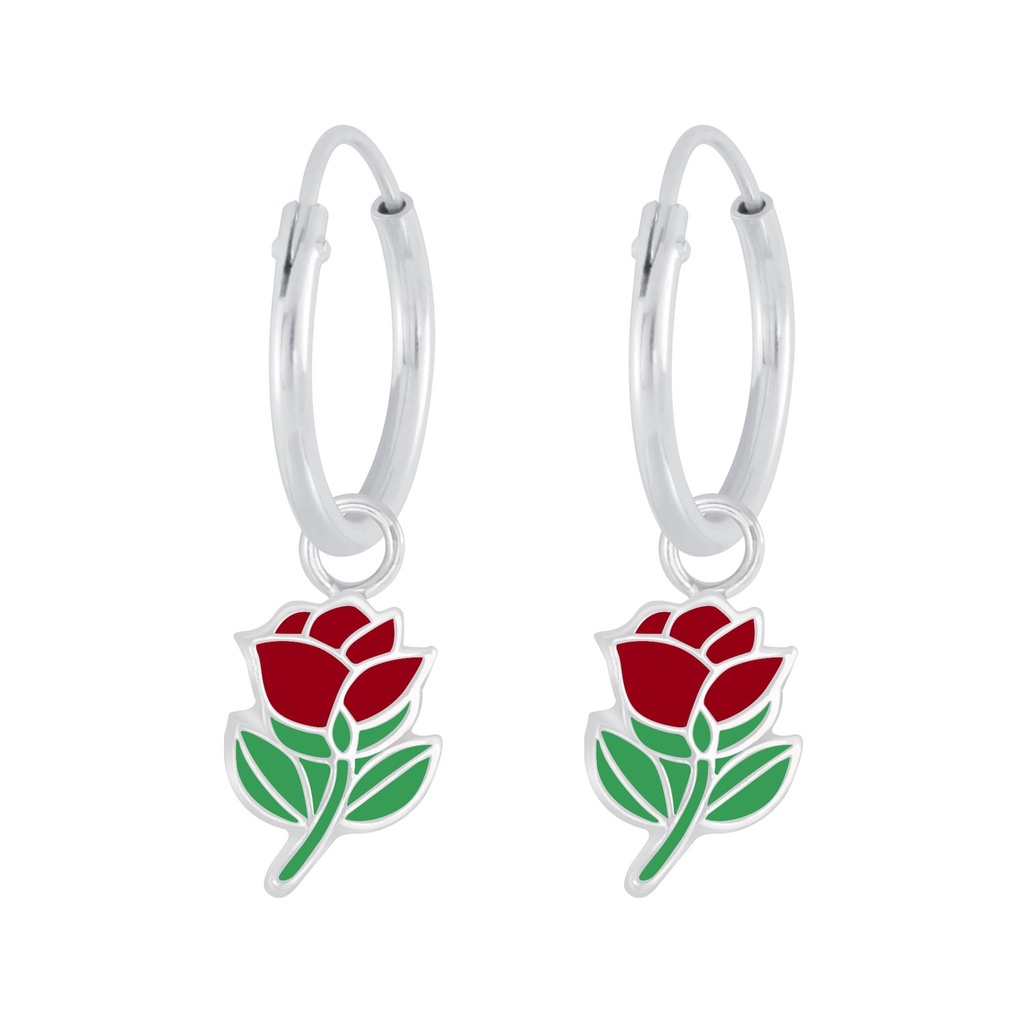 Créoles breloque rose en argent