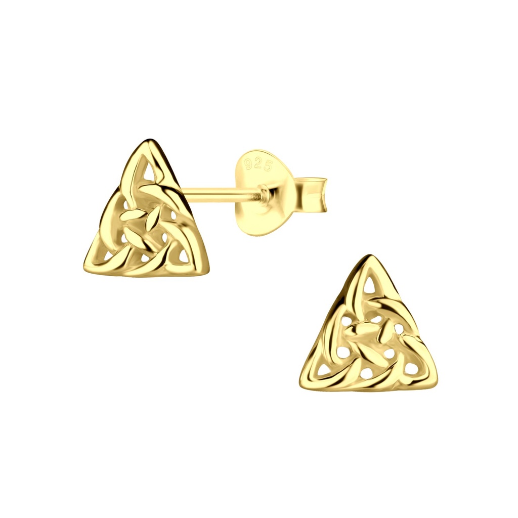 [10008693] Silver Celtic Triangle Stud Earrings