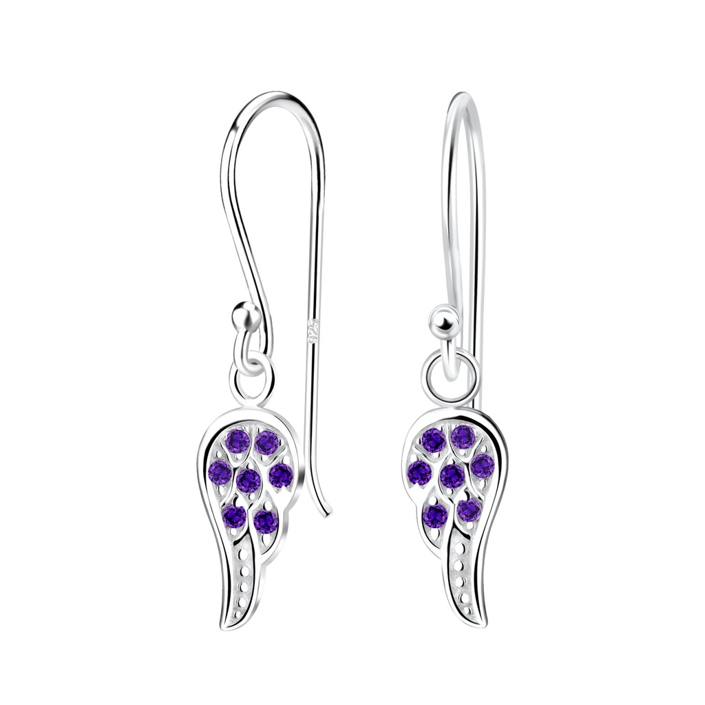 [10005968] Silver Wing Cubic Zirconia Earrings (Amethyst)