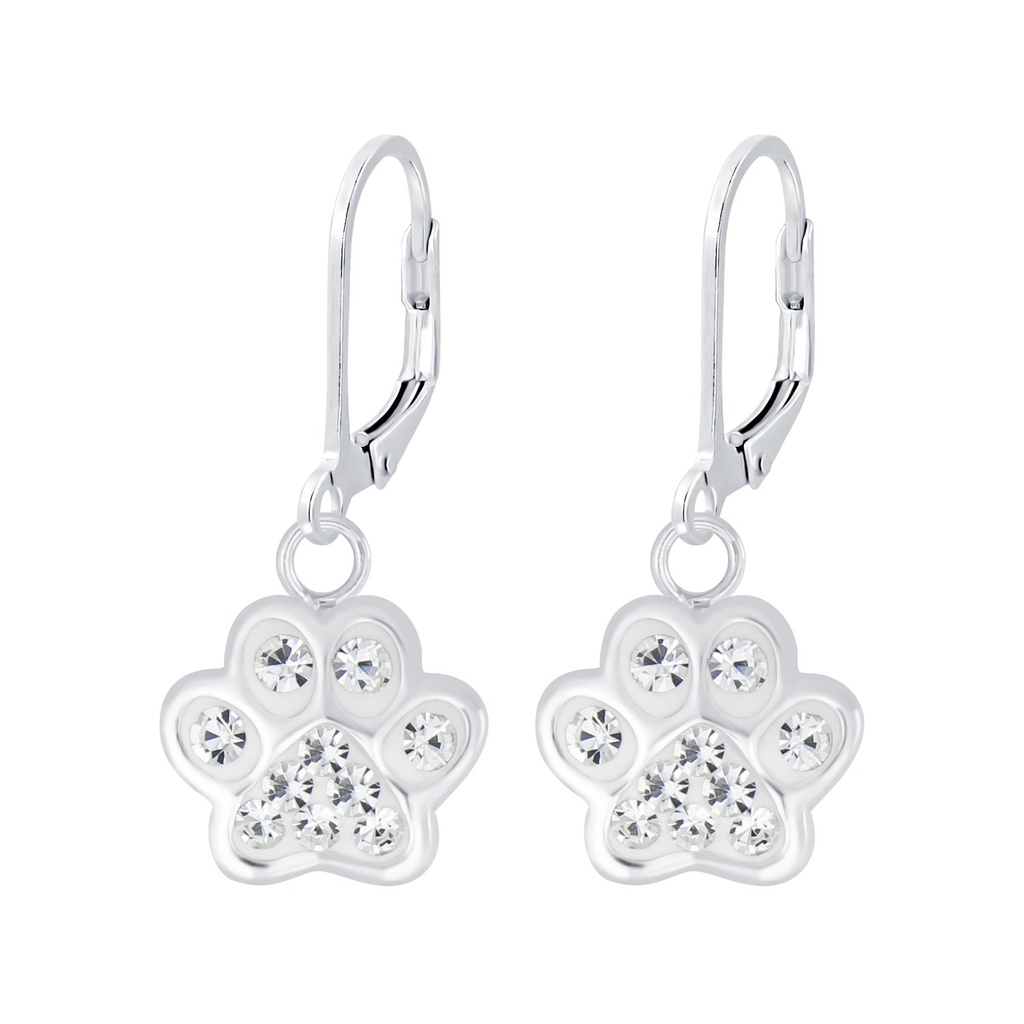 Silver Paw Print Lever Back Earrings
