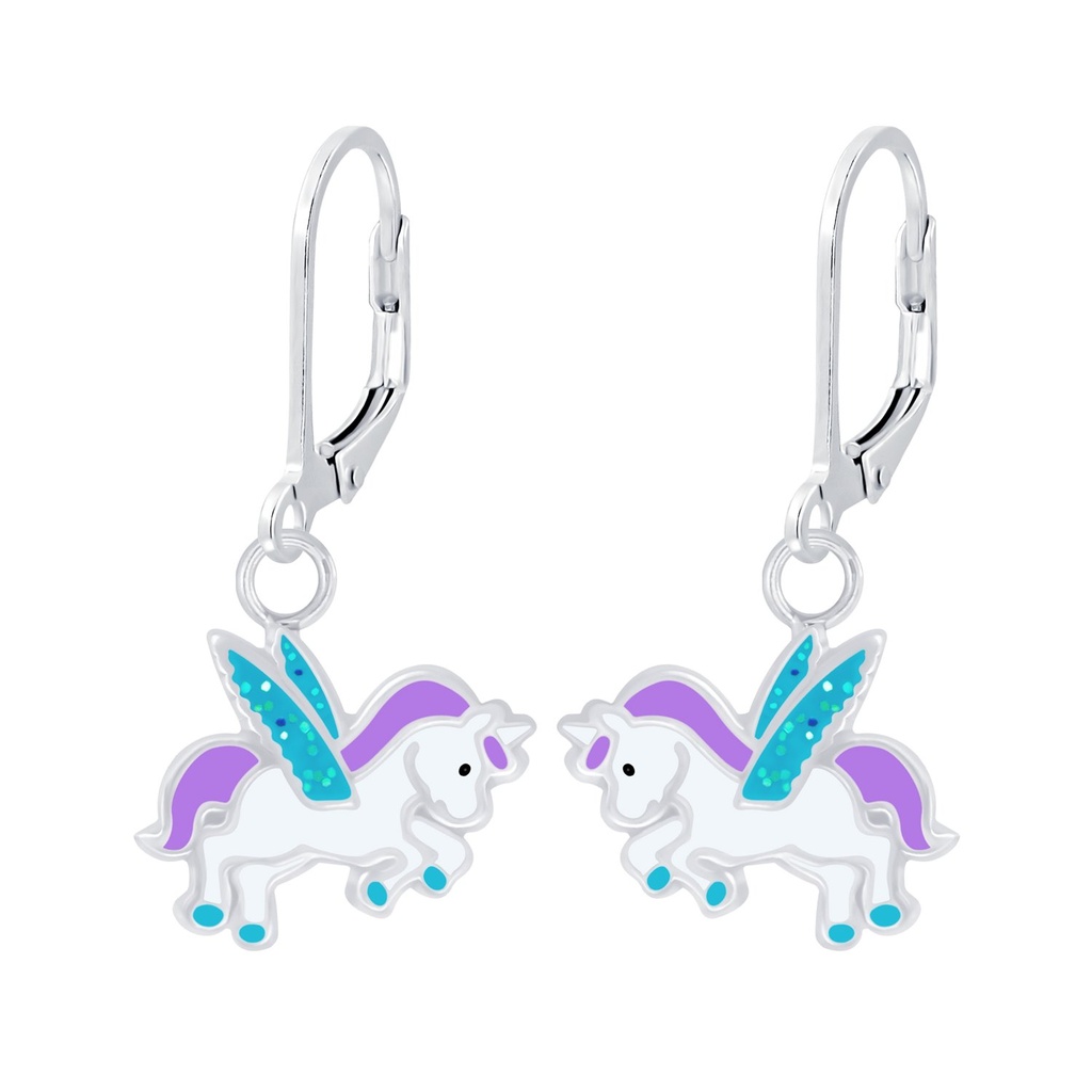 Silver Unicorn Lever Back Earrings
