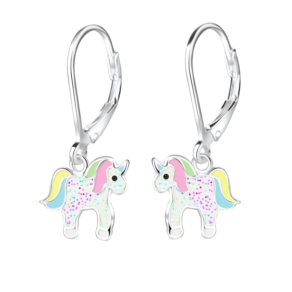 Silver Unicorn Lever Back Earrings