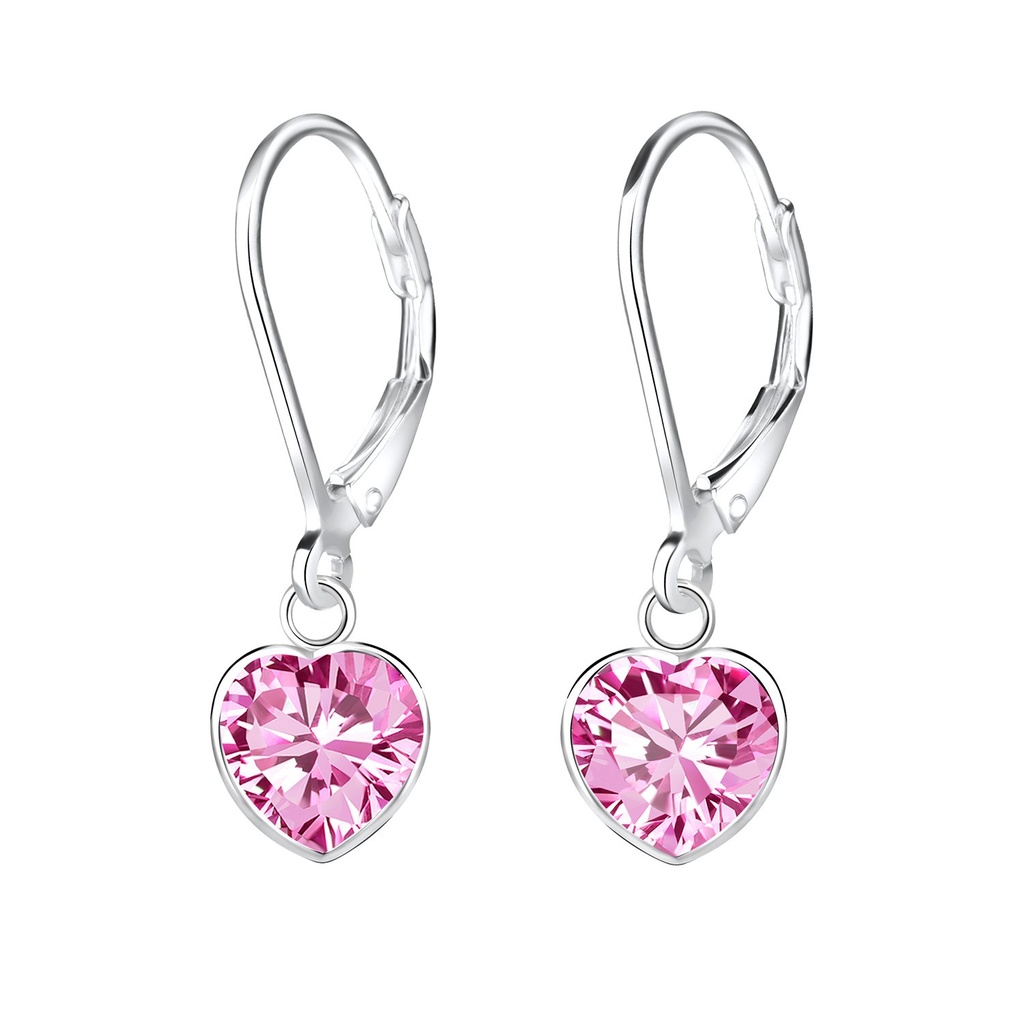 [10010371] Dormeuses à levier en argent zircon cœur 7 mm (Pink)