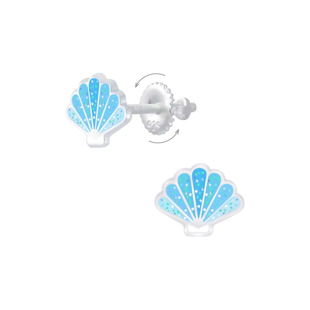 [10009305] Silver Shell Screw Back Earrings