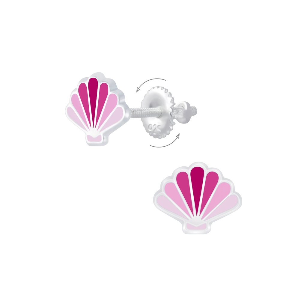 [10009380] Silver Shell Screw Back Earrings