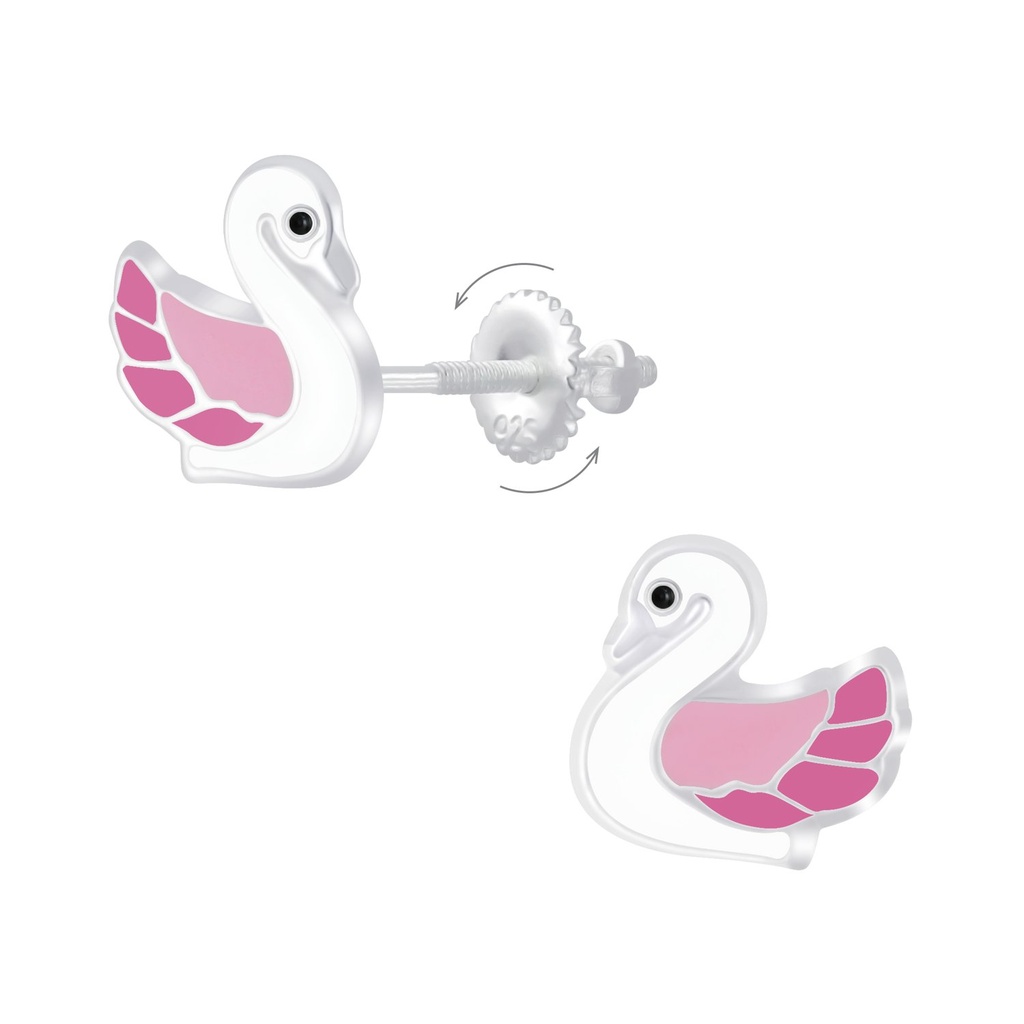 [10009378] Boucles d'oreilles à fermoir à vis cygne en argent