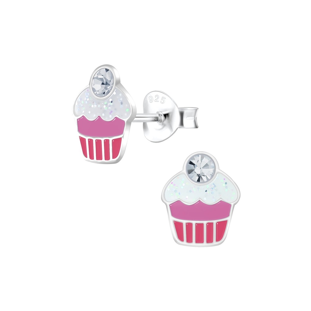 Silver Cupcake Stud Earrings