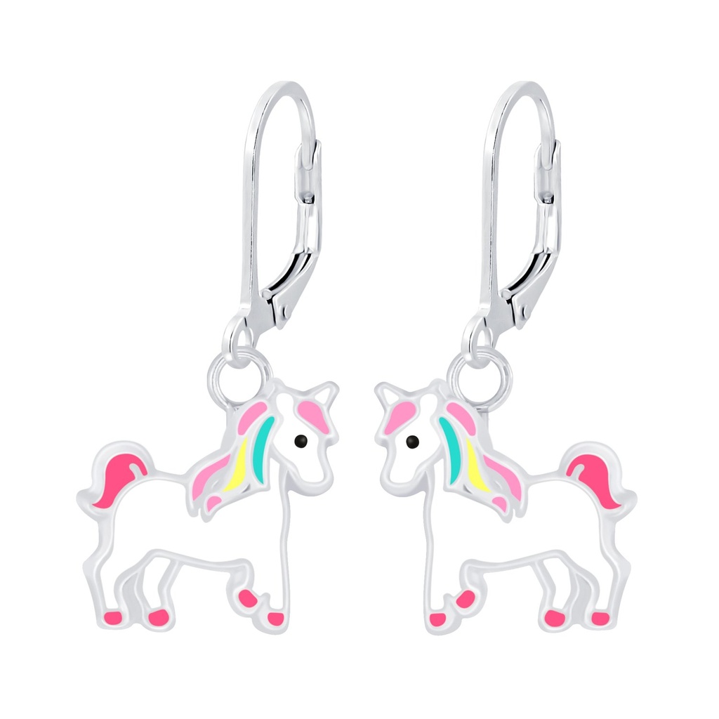 Silver Unicorn Lever Back Earrings