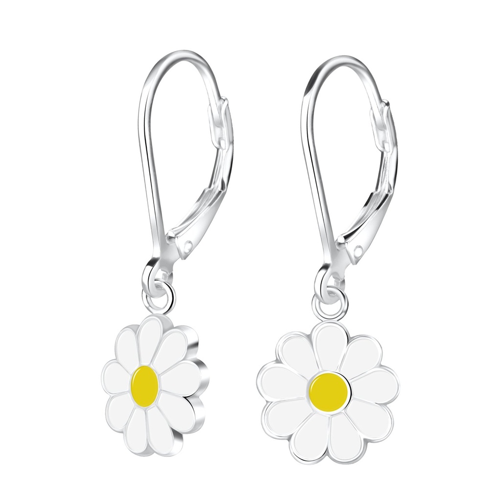 [10009436] Dormeuses à levier fleur marguerite en argent