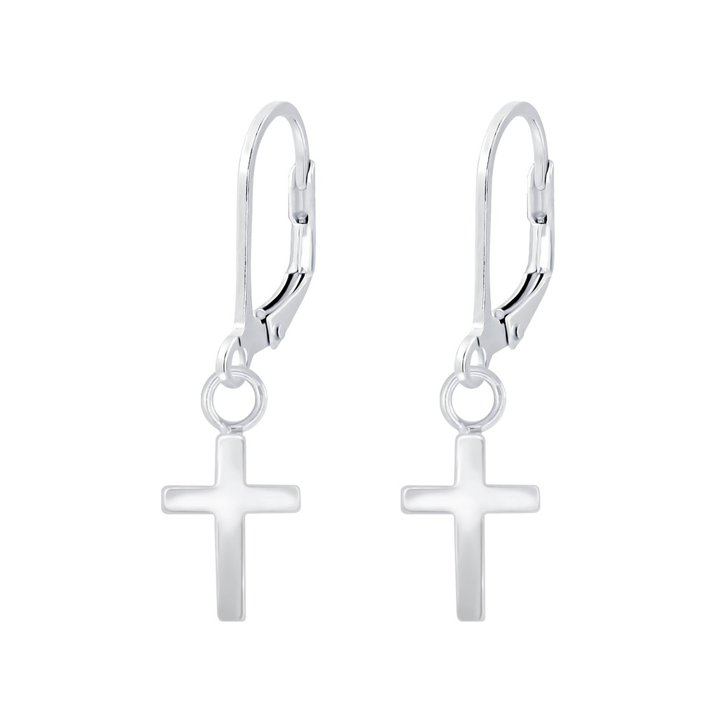 Silver Cross Lever Back Earrings