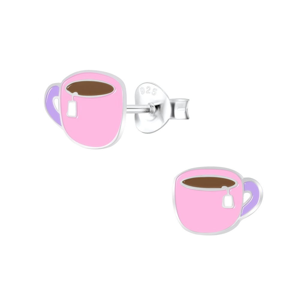Puces d'oreilles tasse de thé en argent