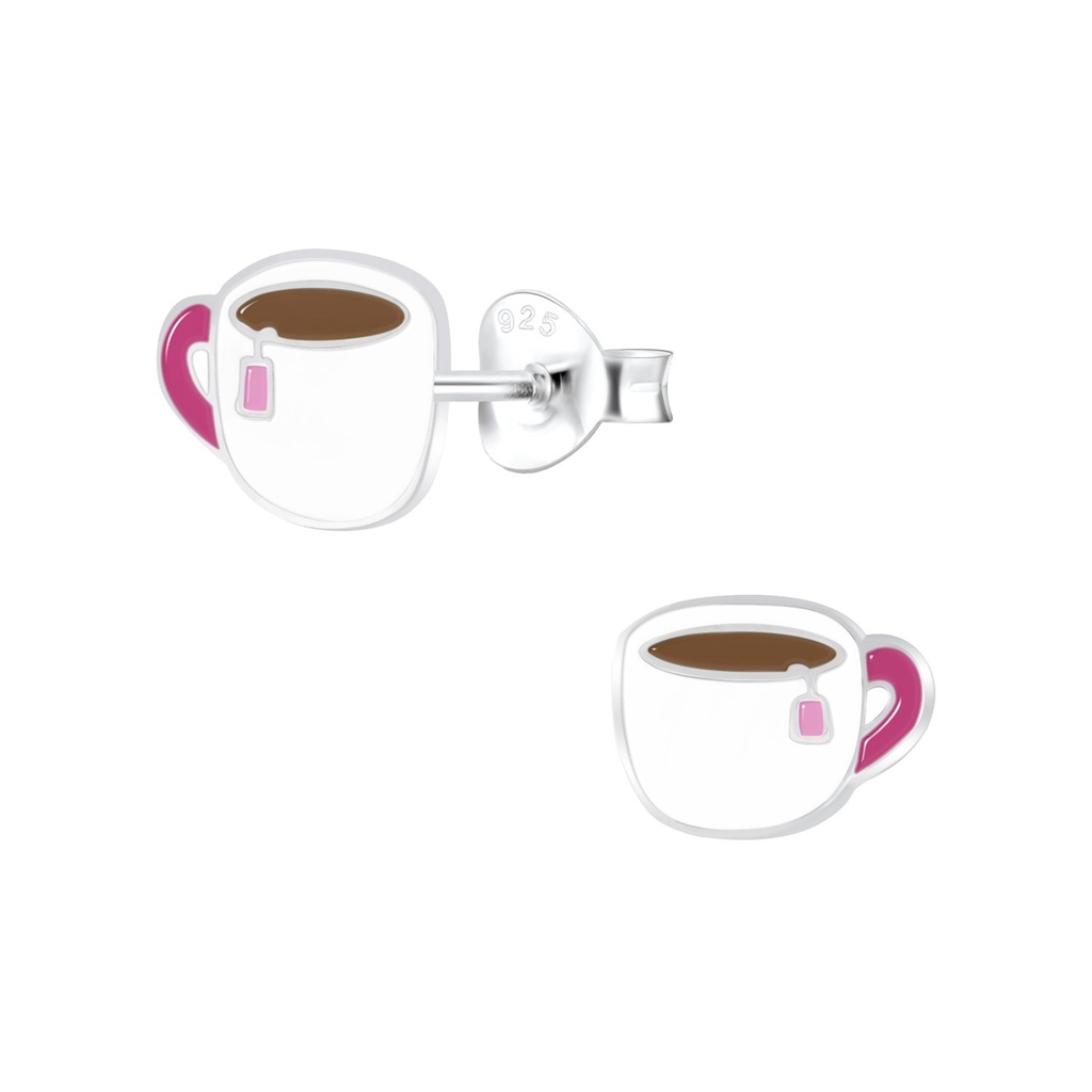 Puces d'oreilles tasse de thé en argent
