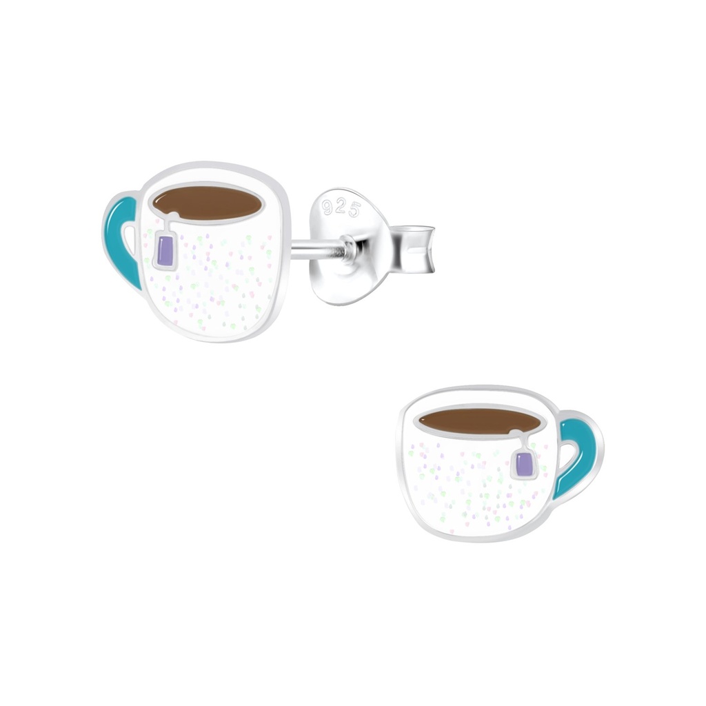 Puces d'oreilles tasse de thé en argent