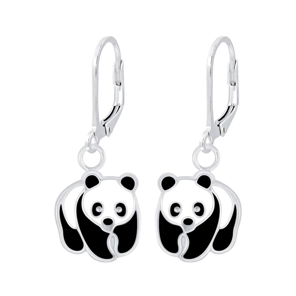 Silver Panda Lever Back Earrings
