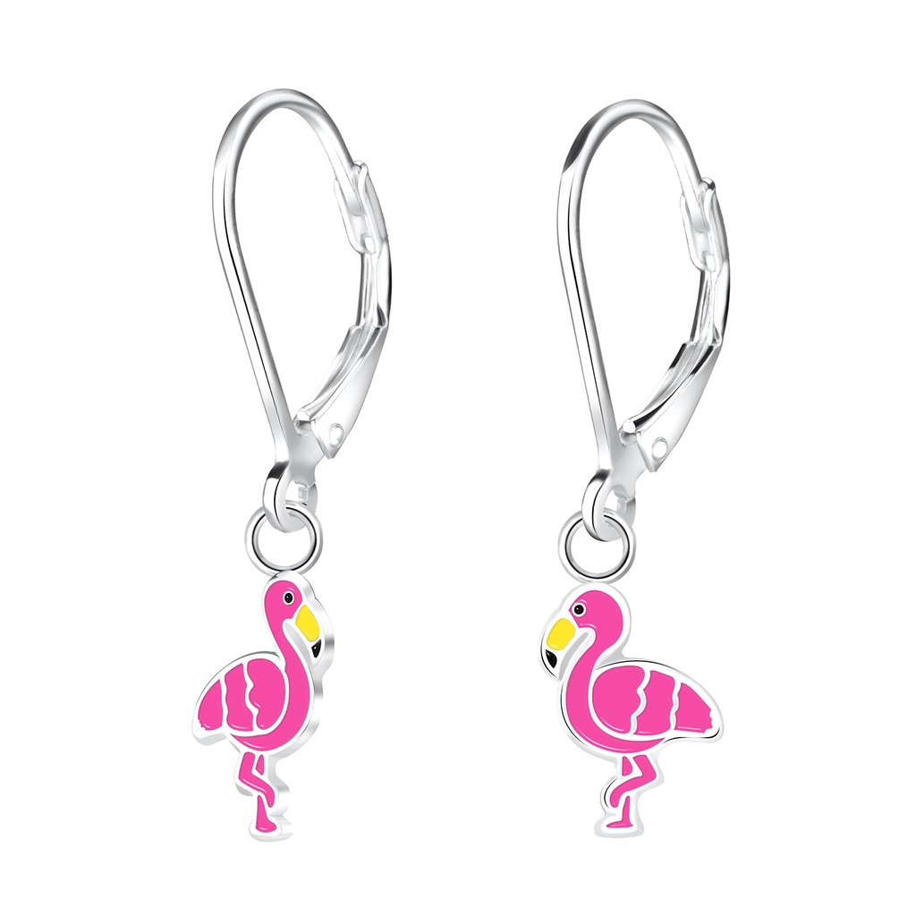[10009360] Silver Flamingo Lever Back Earrings