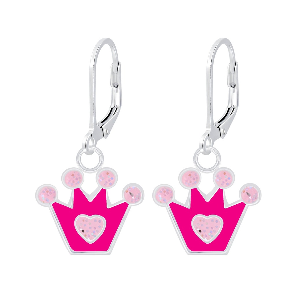 Silver Crown Lever Back Earrings