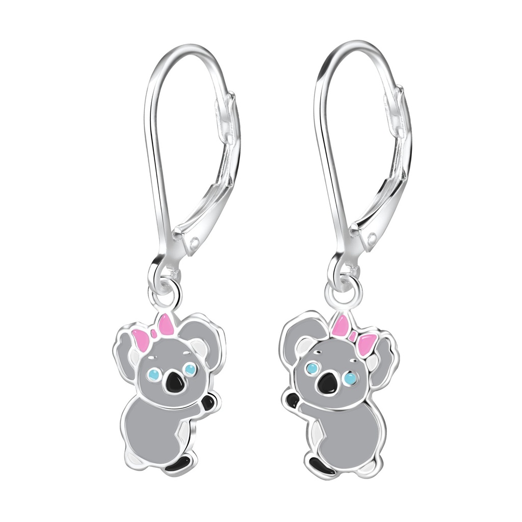 [10009356] Silver Koala Lever Back Earrings