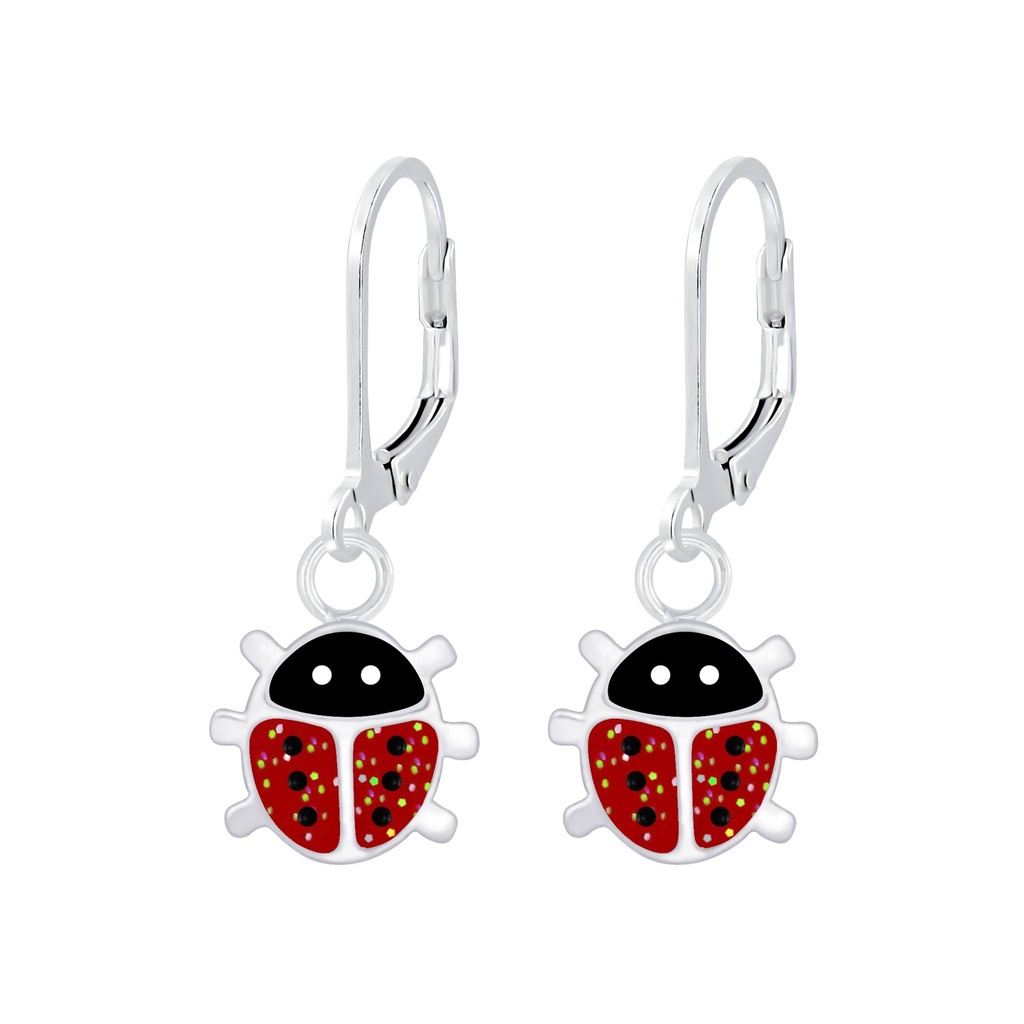 [10009354] Silver Ladybug Lever Back Earrings