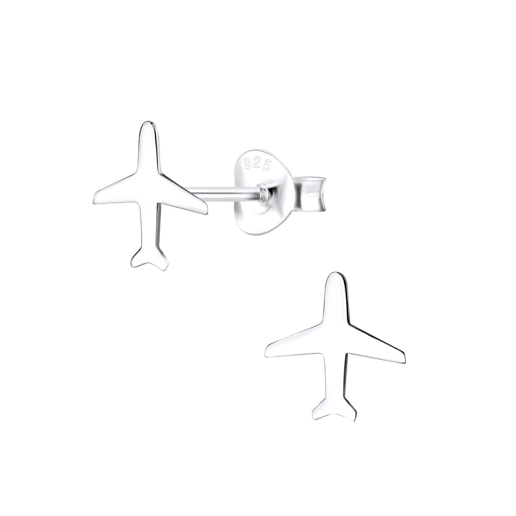 Silver Airplane Stud Earrings