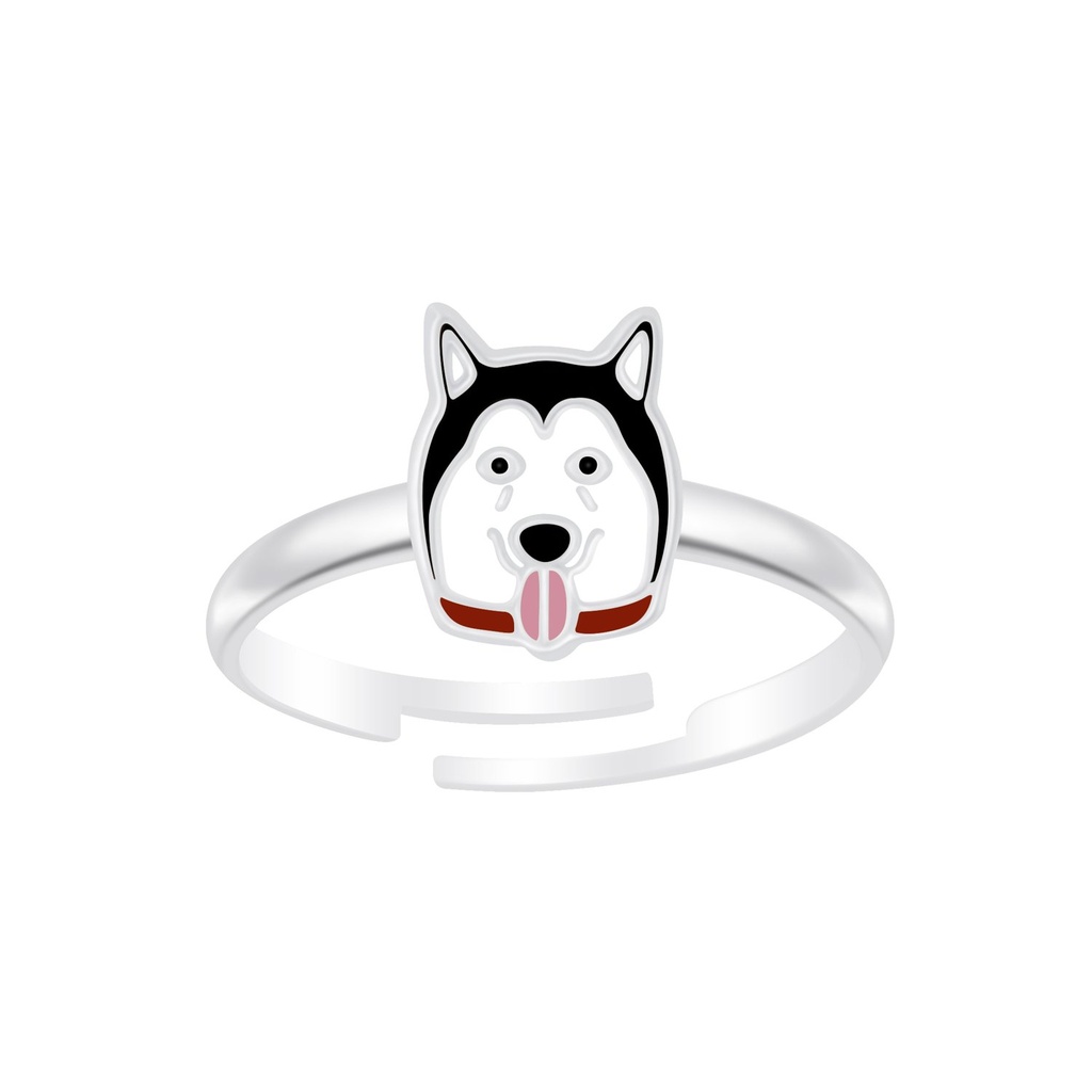 Bague réglable chien husky en argent
