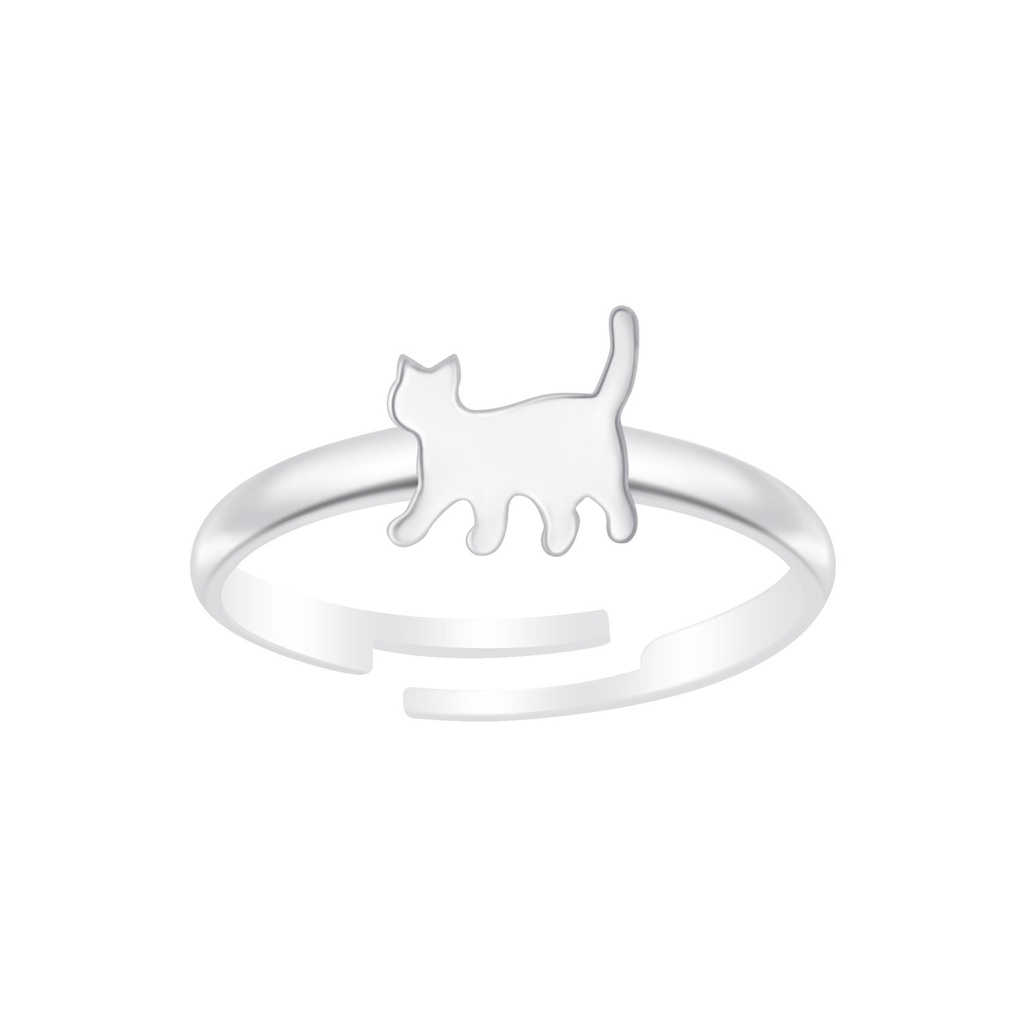 Bague réglable chat en argent