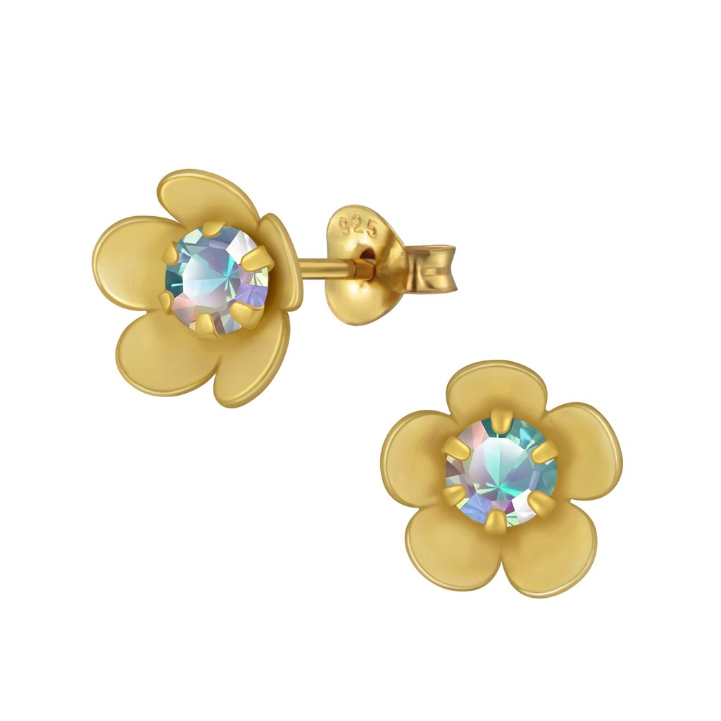 Puces d'oreilles en argent zircon fleur