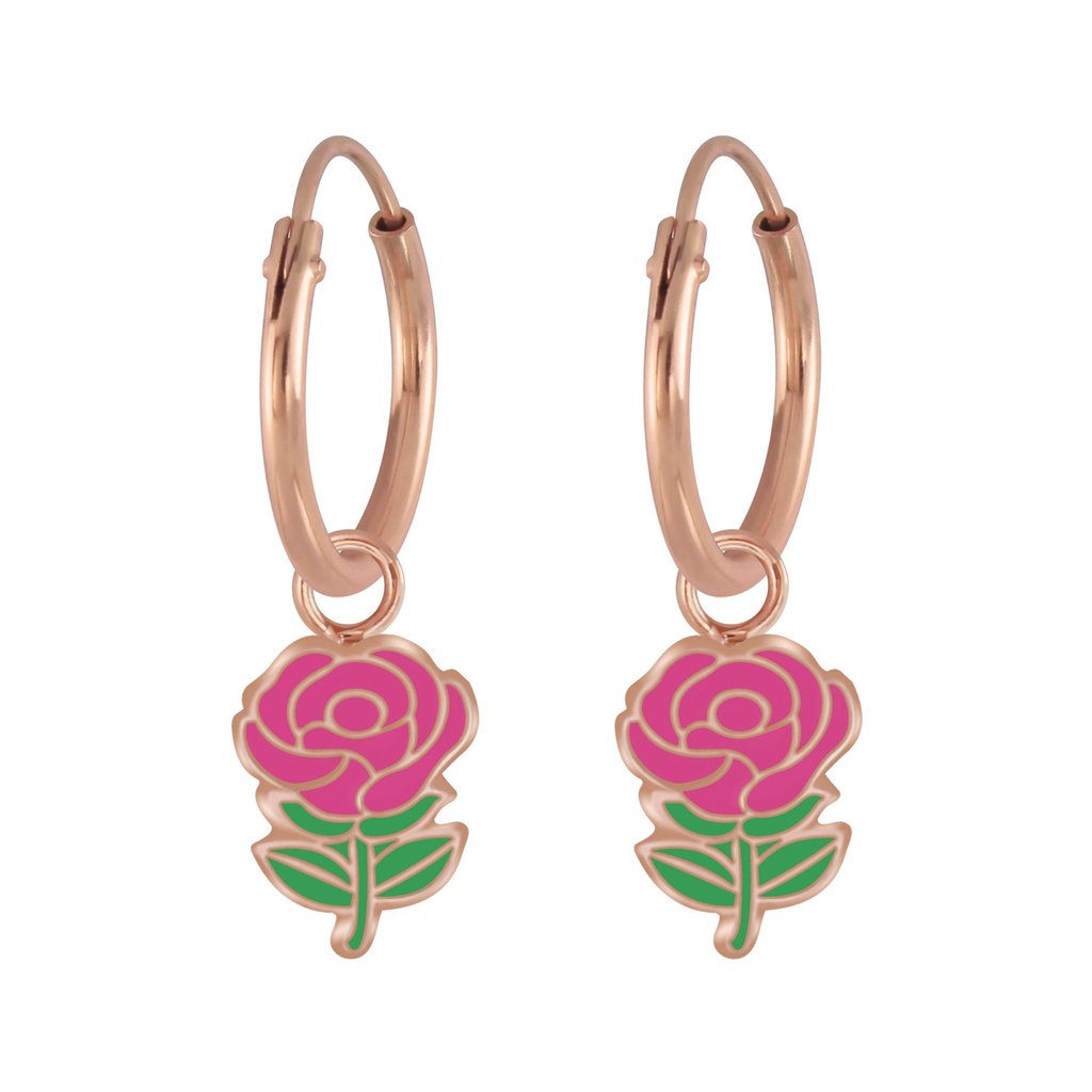 Créoles breloque rose en argent