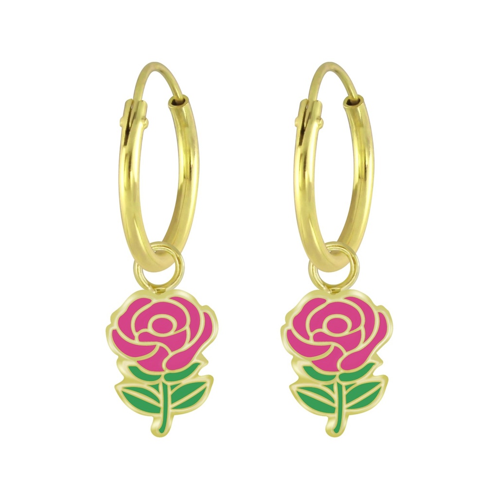 Créoles breloque rose en argent