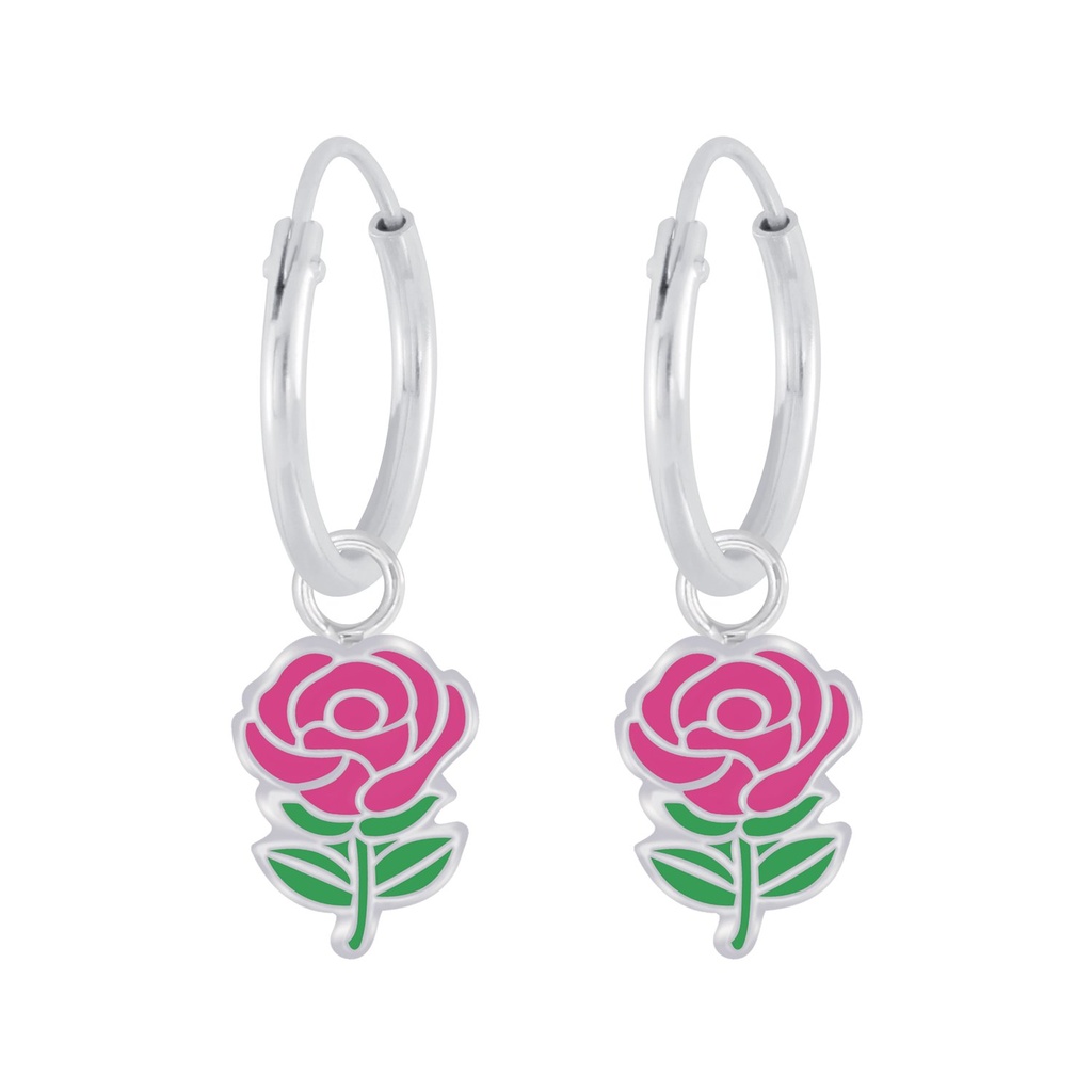 Créoles breloque rose en argent