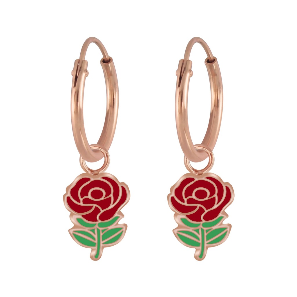 Silver Rose Charm Hoop Earrings