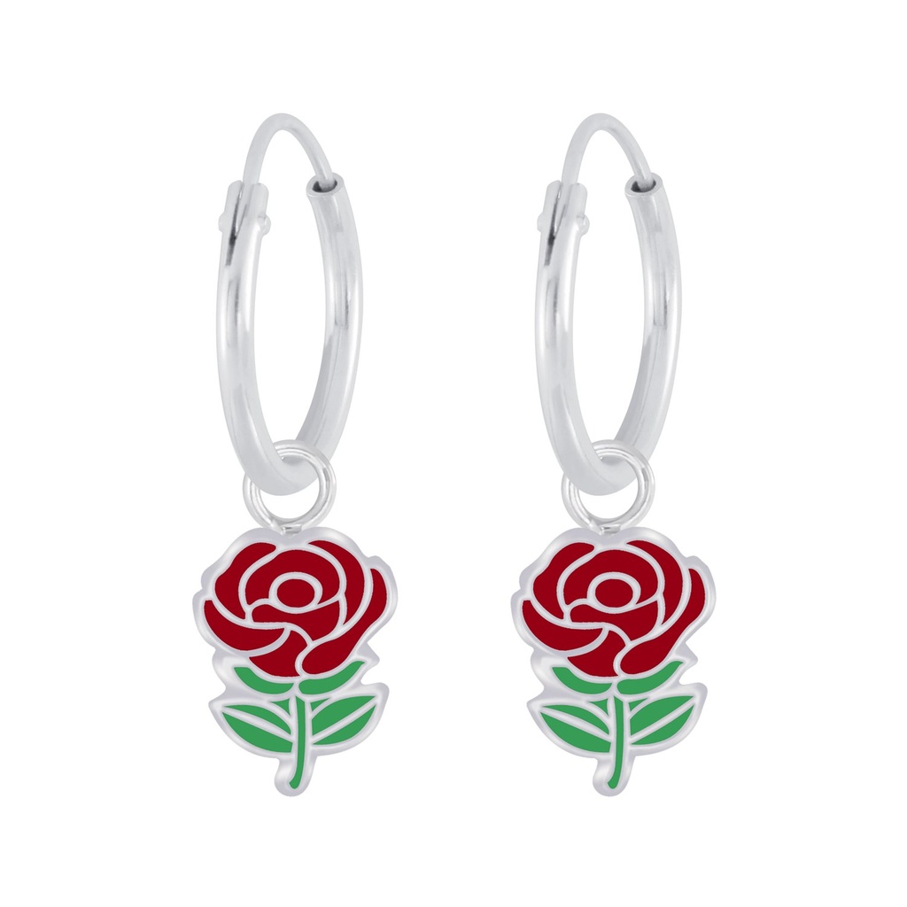 Silver Rose Charm Hoop Earrings
