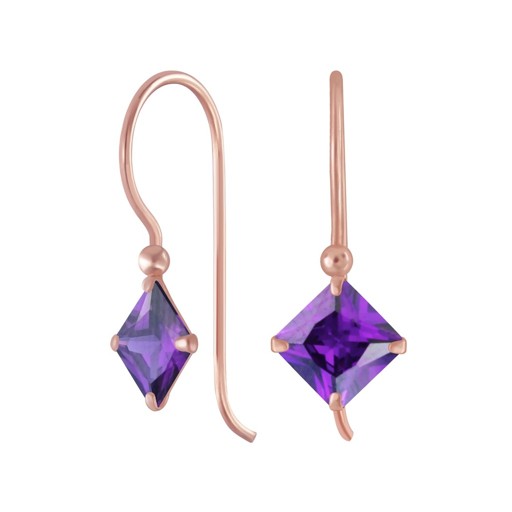 Boucles d'oreilles en argent zircon carré 6 mm